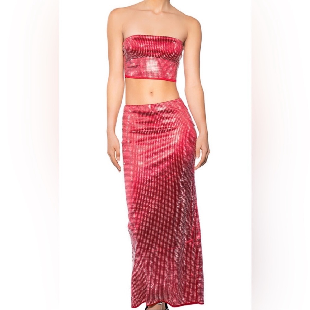 New AKIRA red sequin stretchy tube top and maxi skirt set size L/XL